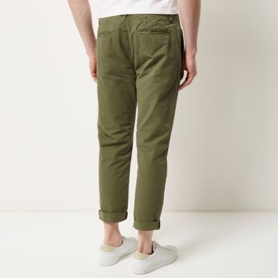 Khaki green slim chino trousers